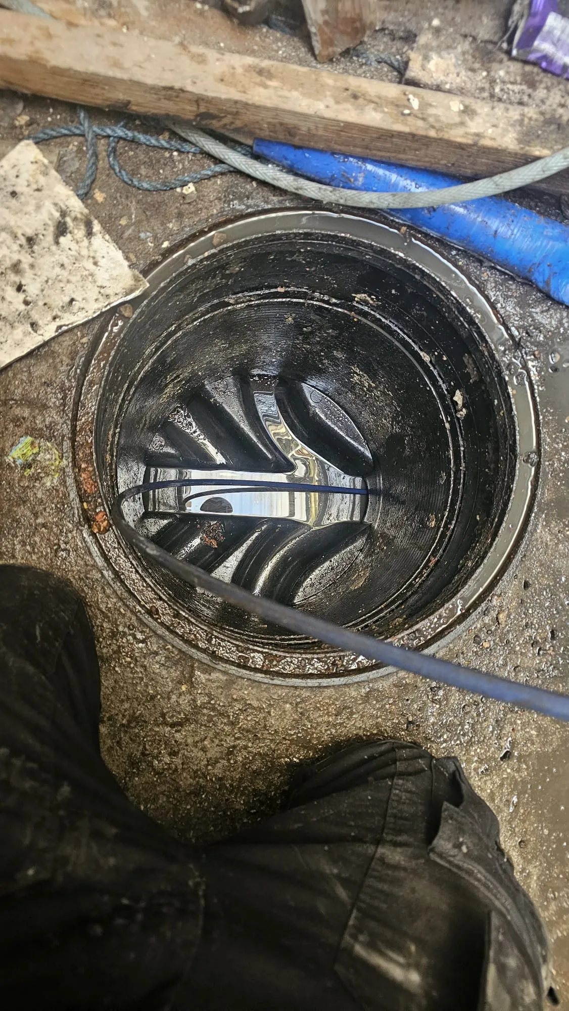 High pressure water jetting in progress